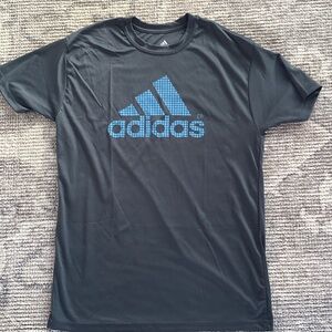 Adidas Men's Dark Gray Tee with Blue Graphic